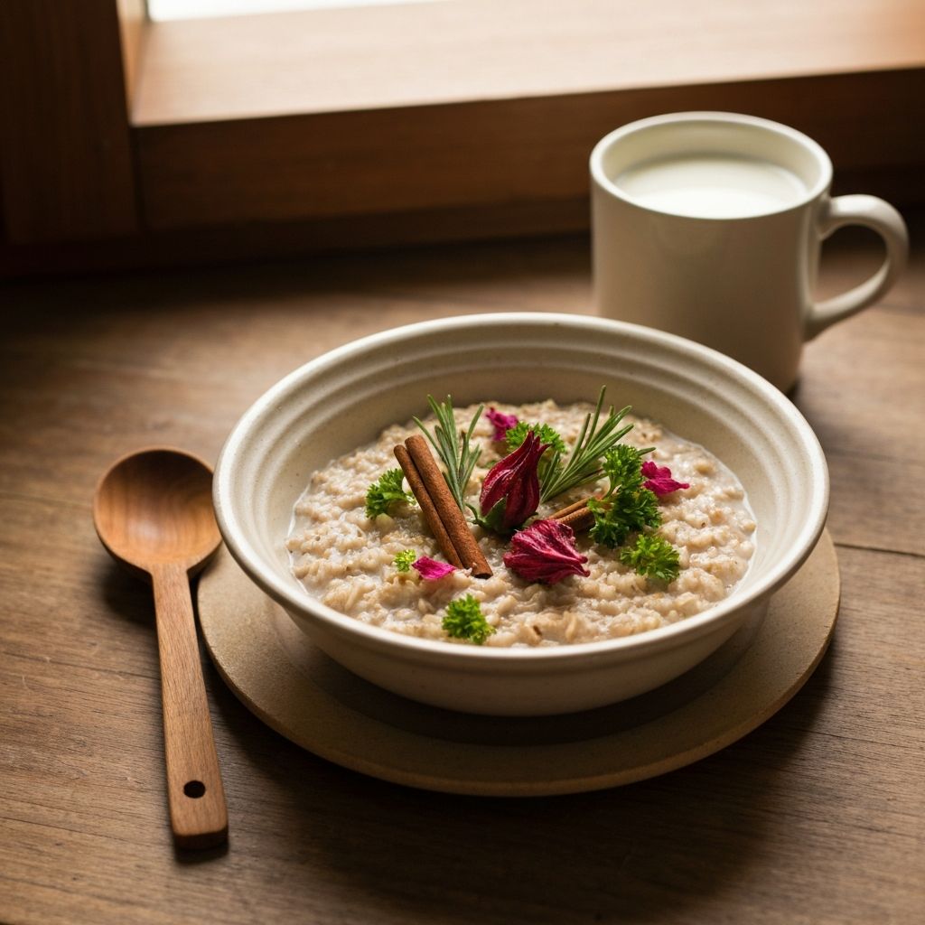 Miska owsianki ze świeżymi dodatkami i naturalne poranne światło